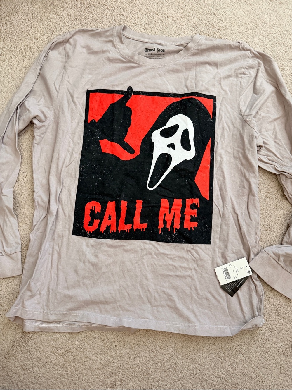 NWT Ghost Face "Call Me" Scream Horror Long Sleeve Graphic Tee